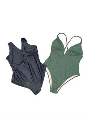 Two Sexy Plus Size One-Piece Swimsuits Black And Green 2XL